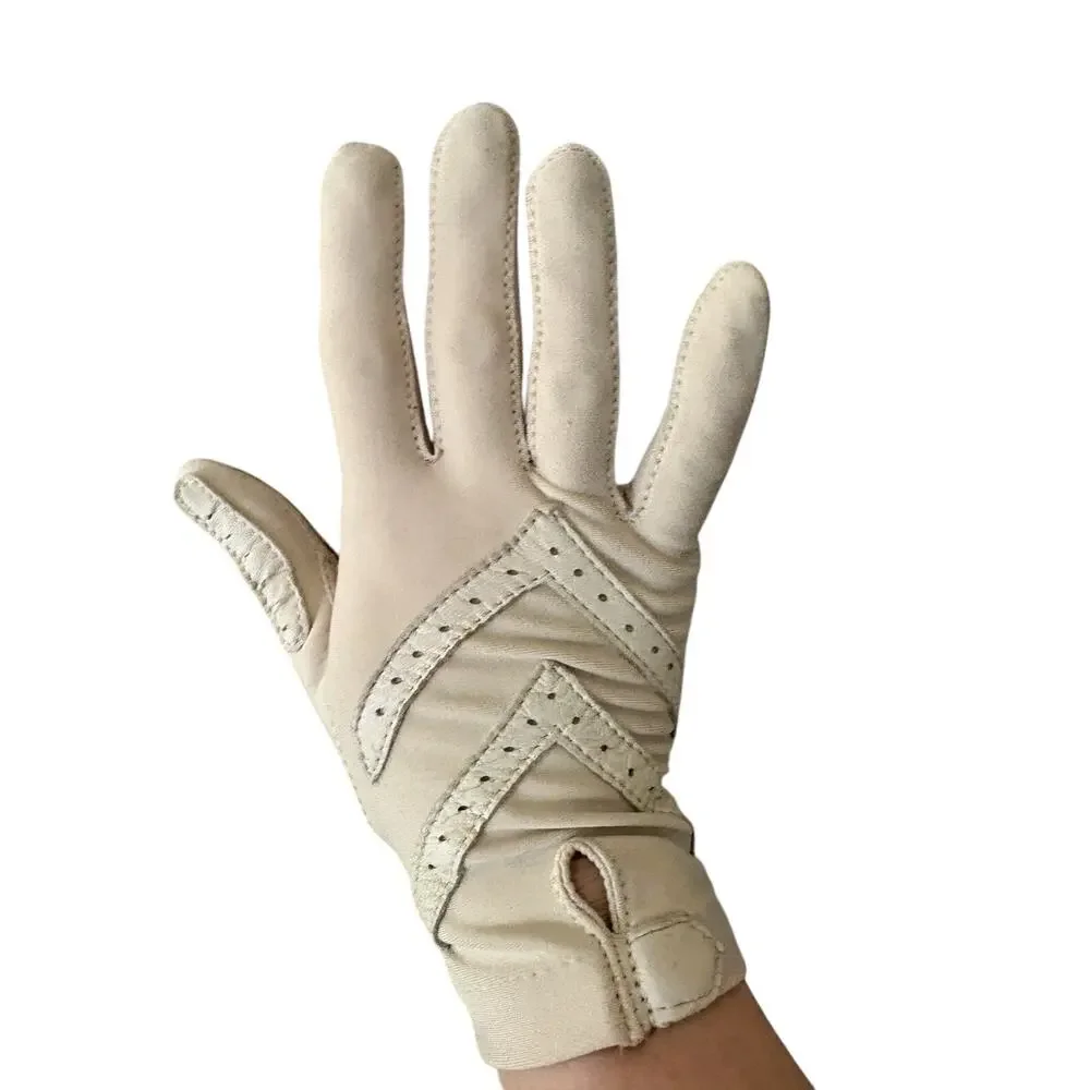 Vintage Isotoner Bone one size gloves leather trimmed stretch Driving Gloves